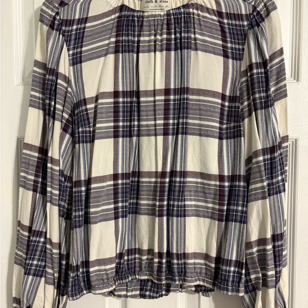 Anthropologie Purple and White Plaid Blouse